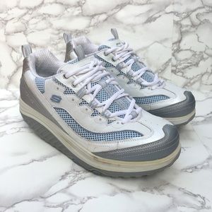 Skechers Shape Ups Jump Start Fitness Walking Shoes Size 10 White Blue